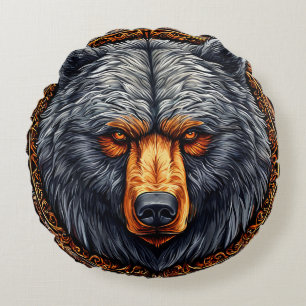 Bear with Ornate Floral Decor Round Cushion