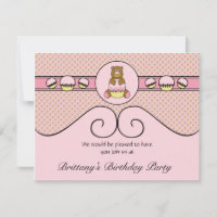 Bear With Pink Cupcake Diamonds Invitation