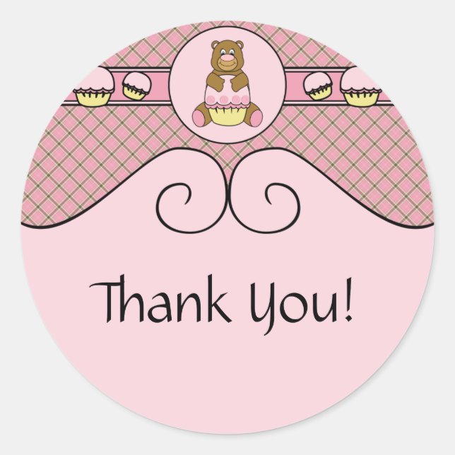 Bear With Pink Cupcake Pink Waffle Cone Sticker (Front)