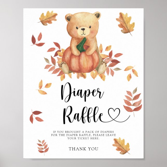 Bear with pumpkin - diaper raffle poster (Front)