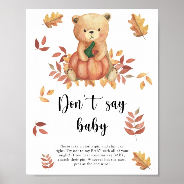 Bear with pumpkin - Don't say baby Poster (Front)