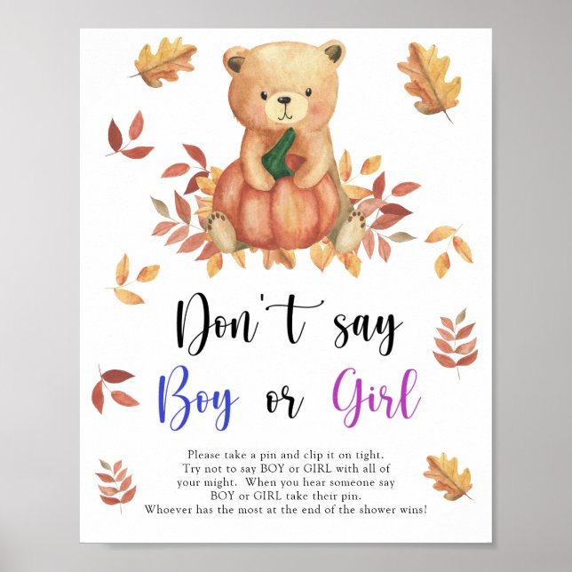 Bear with pumpkin - Don't say boy or girl Poster (Front)