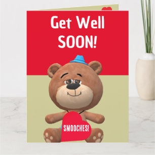 Bear with Red Heart Kids Get Well Soon Card