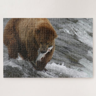 Bear with salmon, Brooks Falls Alaska Jigsaw Puzzle