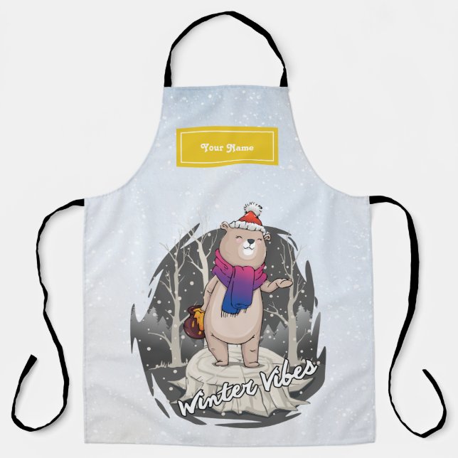 Bear With Scarf In Bisexual Flag Colours Apron (Front)