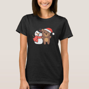 Bear With Snowman In Winter For Christmas T-Shirt