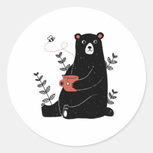 Bear With Tea Classic Round Sticker