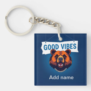Bear With Vibrant Colours and Good Vibes Text Key Ring
