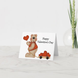 Bear with Wagon of Hearts Happy Valentine's Day Holiday Card