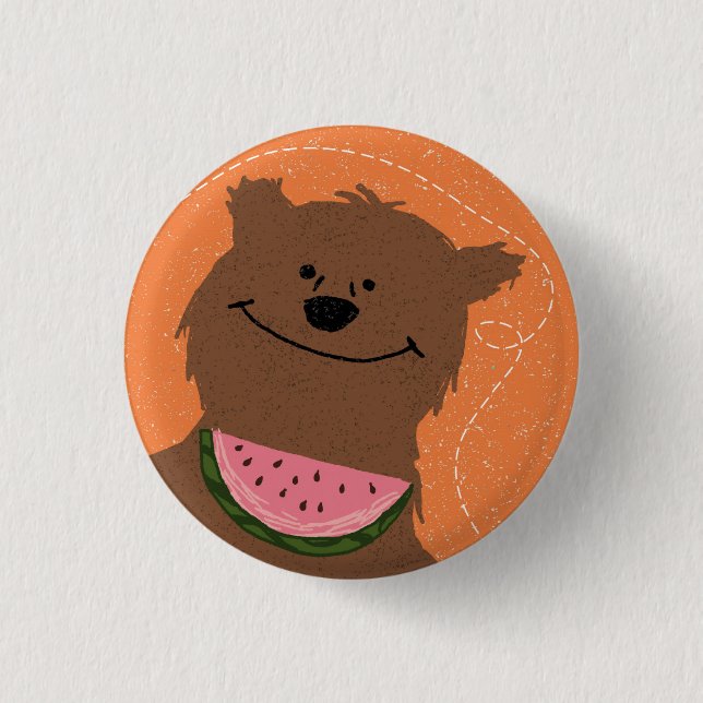 Bear with watermelon 3 cm round badge (Front)