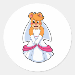 Bear with Wedding dress & Veil Classic Round Sticker