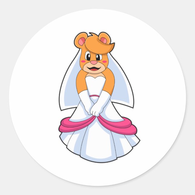 Bear with Wedding dress & Veil Classic Round Sticker (Front)