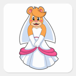 Bear with Wedding dress & Veil Square Sticker