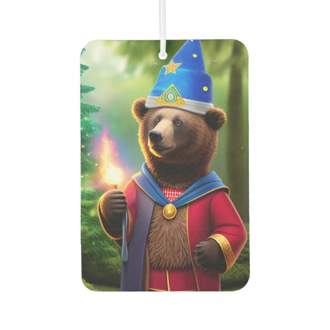 Bear wizard with fire stick car air freshener (Front)