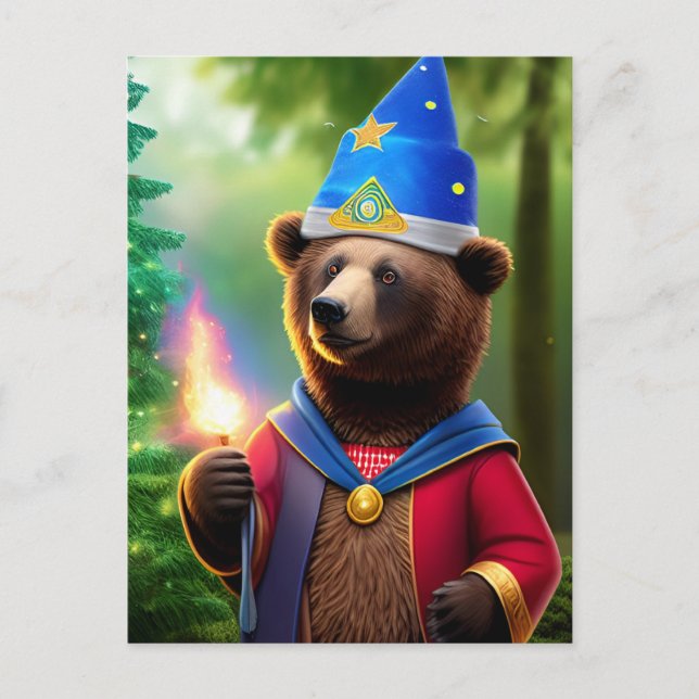 Bear wizard with fire stick postcard (Front)