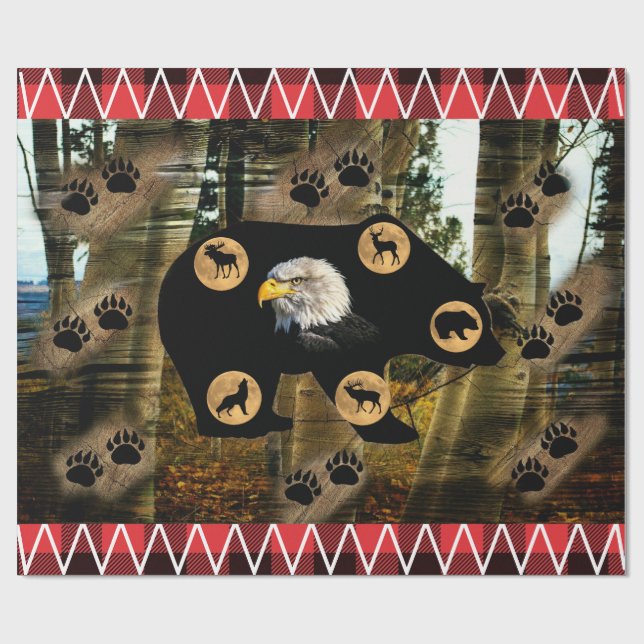 Bear Wolf Eagle Elk Moose Deer Wrapping Paper (Flat)