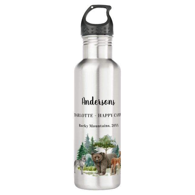 Bear wolf forest animals family vacation name 710 ml water bottle (Front)