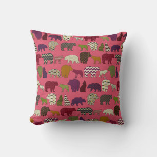 bear wolf geo party pink cushion