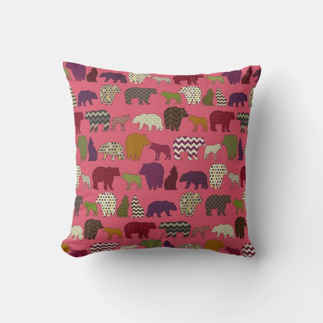 bear wolf geo party pink cushion (Front)