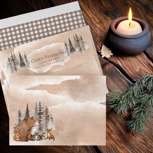 Bear Woodland Animals Boy Baby Shower Envelope (Rustic Bear and Woodland Animals Boy Baby Shower Envelope)