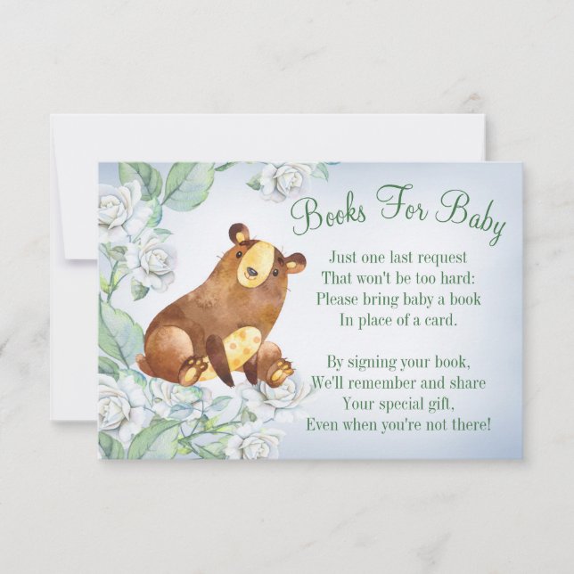 Bear Woodland Baby Shower Book Card Bring A Book (Front)