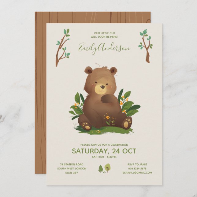 Bear • Woodland Forest Animal Rustic Baby Shower Invitation (Front/Back)