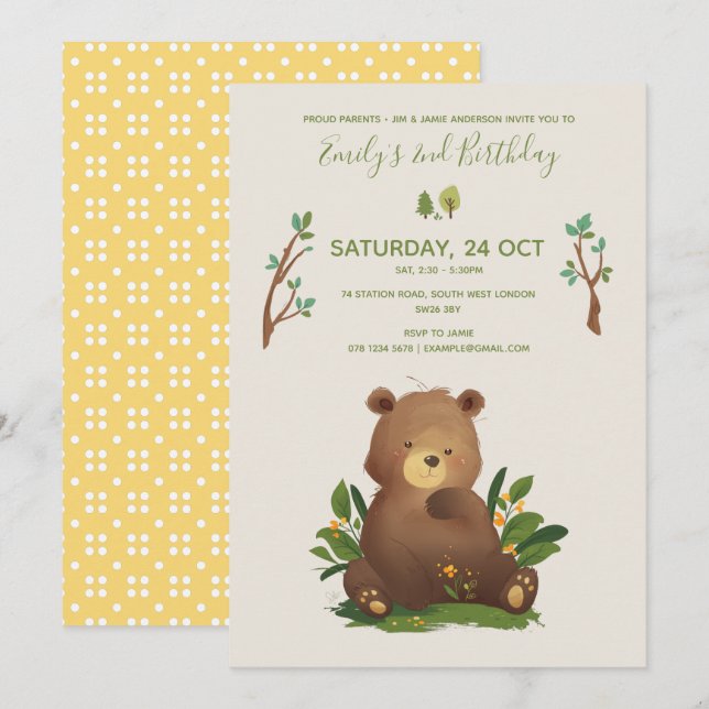 Bear • Woodland Forest Animal Rustic Birthday Invitation (Front/Back)