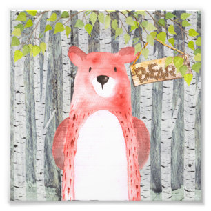 Bear- Woodland Friends - Watercolor illustration Photo Print