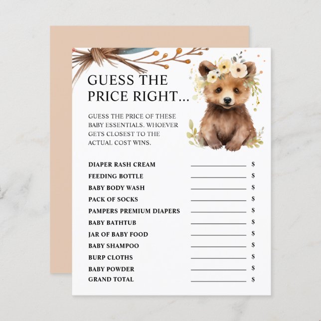 Bear Woodland | Guess The Price Right Baby Shower (Front/Back)