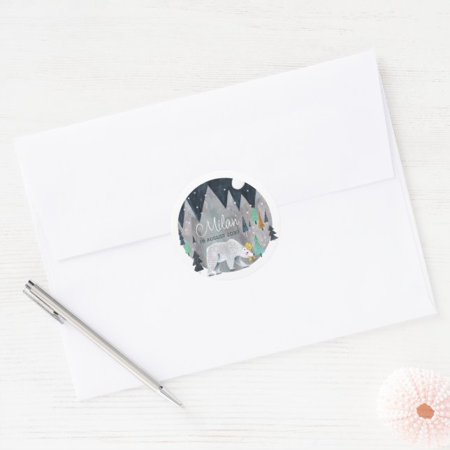 Bear woodland mountains moon classic round sticker (Envelope)