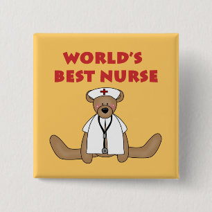 Bear World's Best Nurse T-shirts and Gifts 15 Cm Square Badge