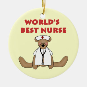 Bear World's Best Nurse T-shirts and Gifts Ceramic Tree Decoration