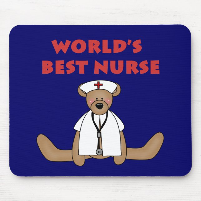 Bear World's Best Nurse T-shirts and Gifts Mouse Mat (Front)