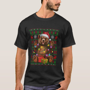 Bear Xmas Lights Ugly Santa Hat Grizzly Bear Chris T-Shirt