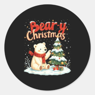Bear-y Christmas Cute Lar Bear Holiday Pun Gift  Classic Round Sticker