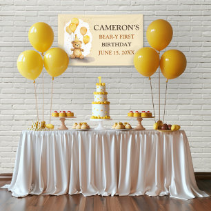 Bear-y First Birthday Gender Neutral Yellow Bear Banner