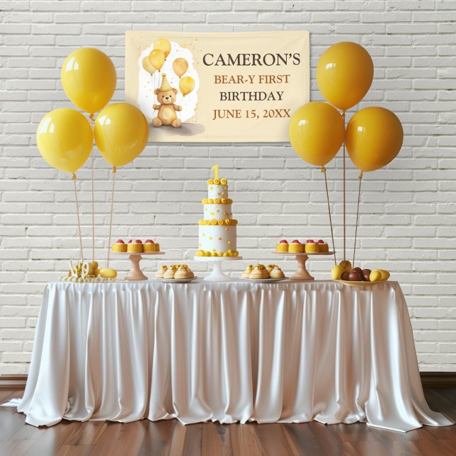 Bear-y First Birthday Gender Neutral Yellow Bear Banner (Creator Uploaded)