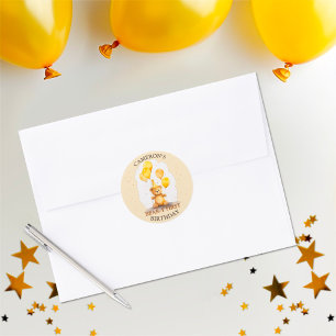 Bear-y First Birthday Gender Neutral Yellow Bear Classic Round Sticker