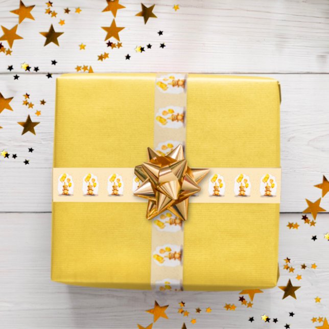 Bear-y First Birthday Gender Neutral Yellow Bear Satin Ribbon (Creator Uploaded)