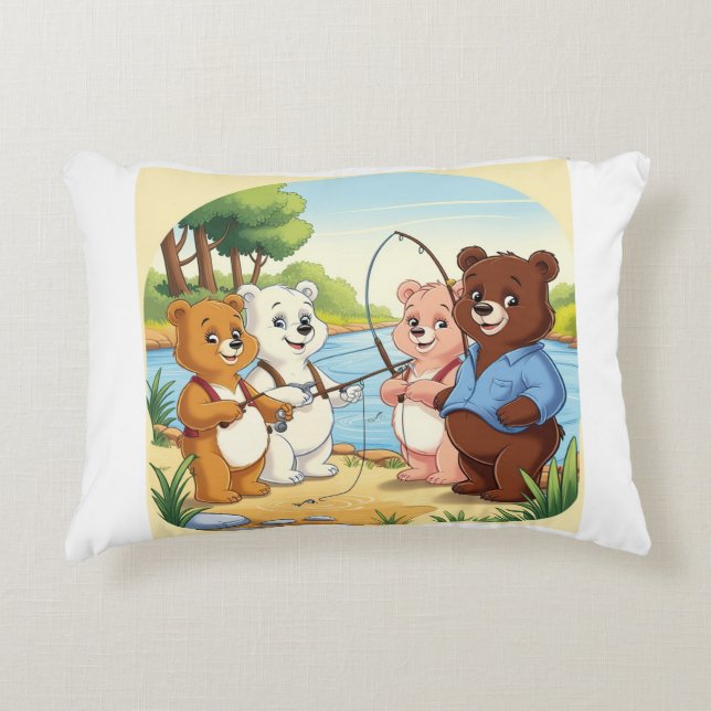 Bear-y Fun Fishing Day Decorative Cushion (Front)