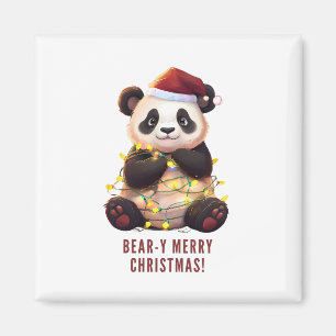Bear-y Merry Christmas! Playful Panda Magnet