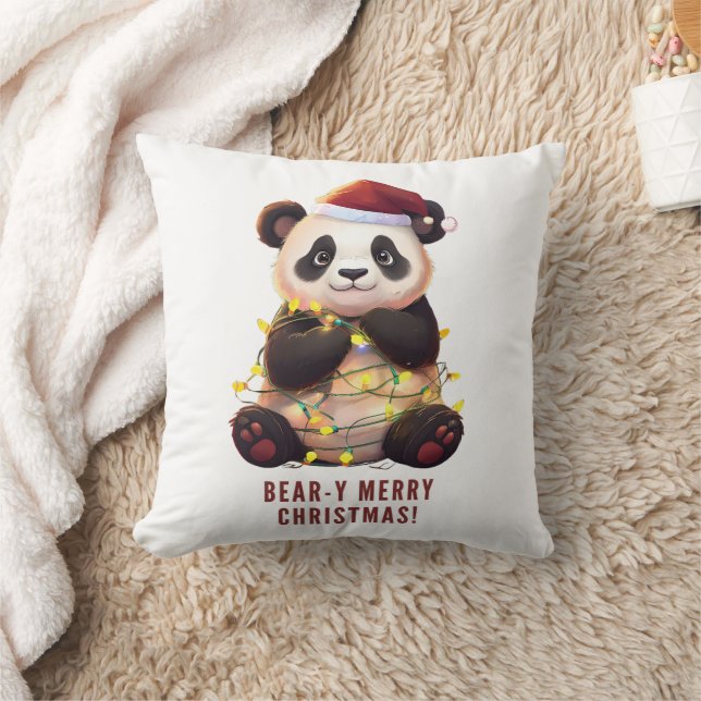 Bear-y Merry Christmas! Playful Panda Pillow (Blanket)
