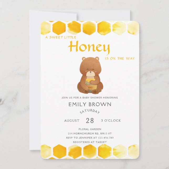 Bear Yellow Honey Baby Shower Invitation (Front)