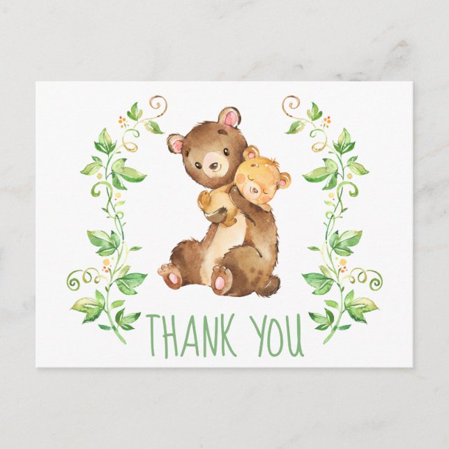 Bear Zoo Animals Baby Shower Thank You Note Postcard (Front)