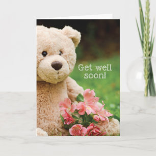 Bearable Get Well Teddy Bear w/ Flowers, Religious Card