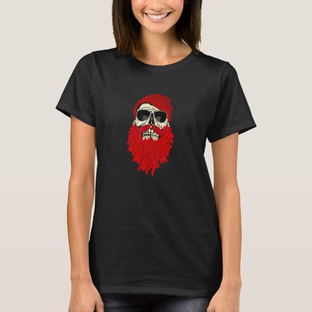 Beard Beanie Skull Red T-Shirt (Front)