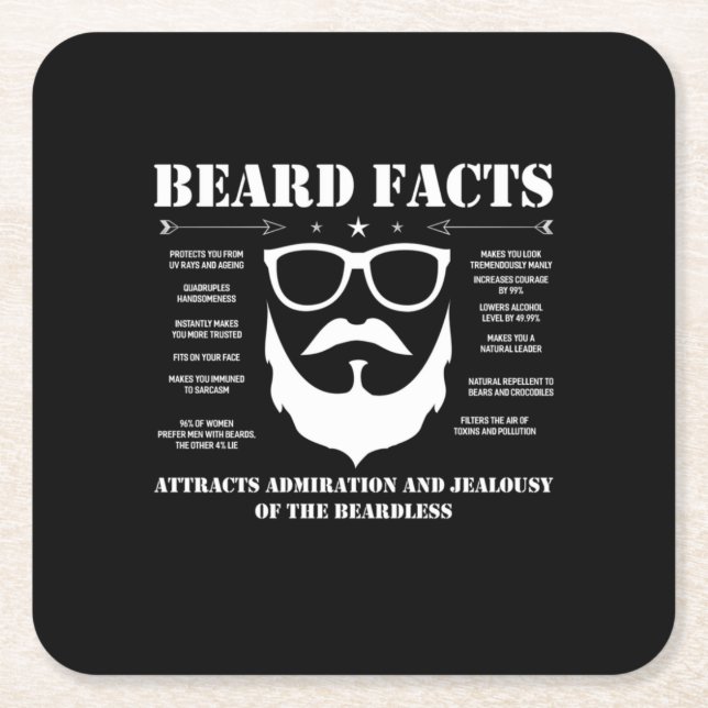 Beard Facts Square Paper Coaster (Front)