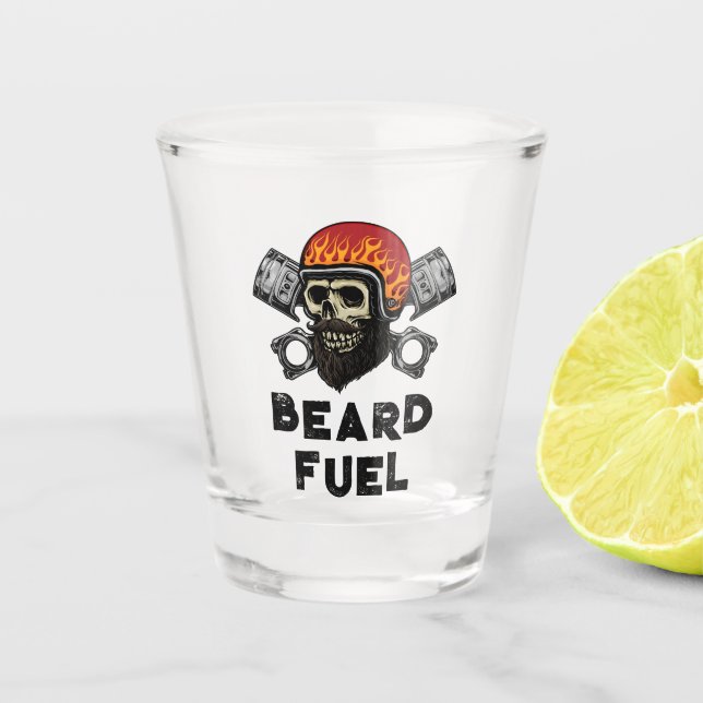 BEARD FUEL Funny Men's Skull & Flames Joke Gift Shot Glass (Front)