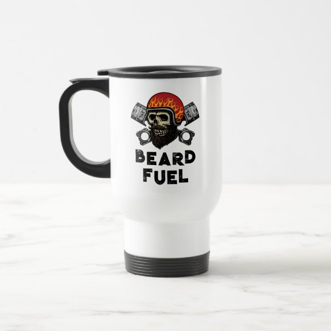 BEARD FUEL Funny Men's Skull & Flames Joke Gift Travel Mug (Left)