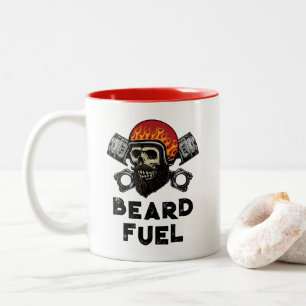 BEARD FUEL Funny Men's Skull & Flames Joke Gift Two-Tone Coffee Mug